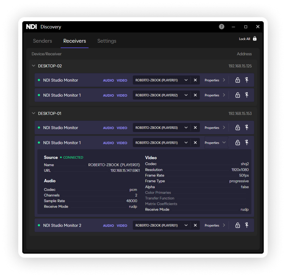 NDI Discovery Interface (Receiver)